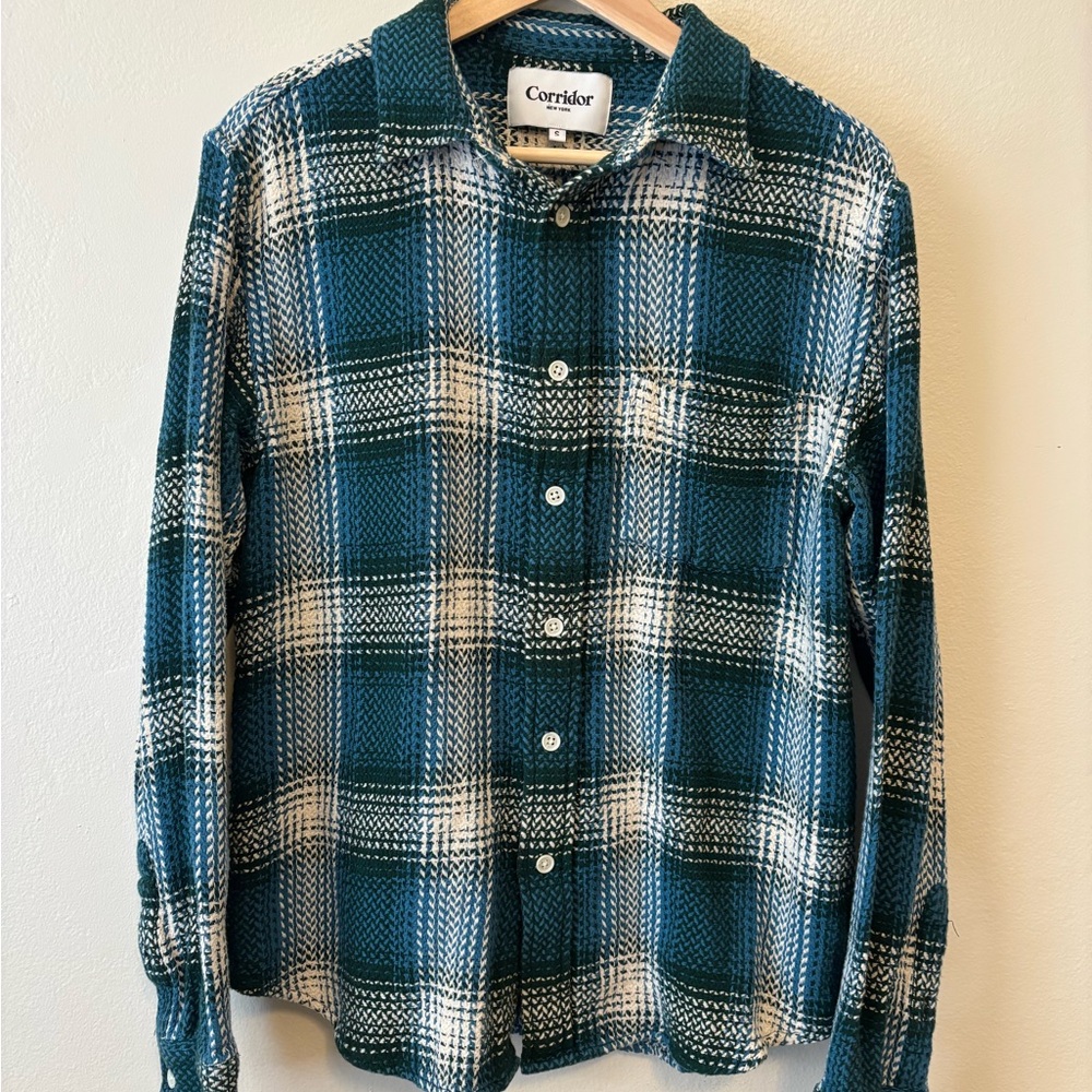 Blue, Green, and White Corridor Button Down Shirt